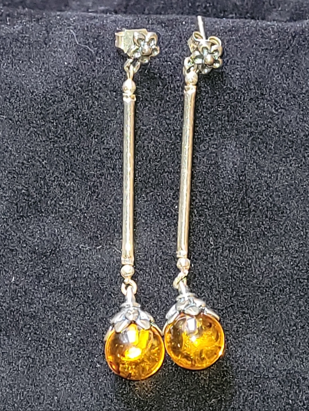 Amber and Silver Drop Earrings
